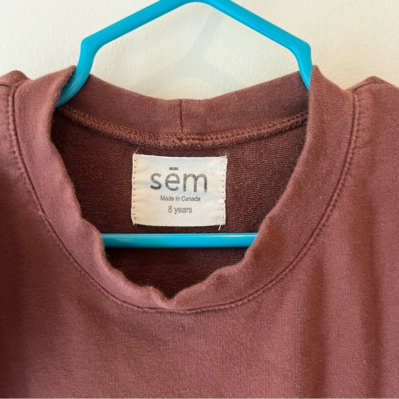 Sem Organic Cotton Ruffle Shoulder Dress 8Y Made in Canada Brown Long Sleeve - Picture 2 of 8